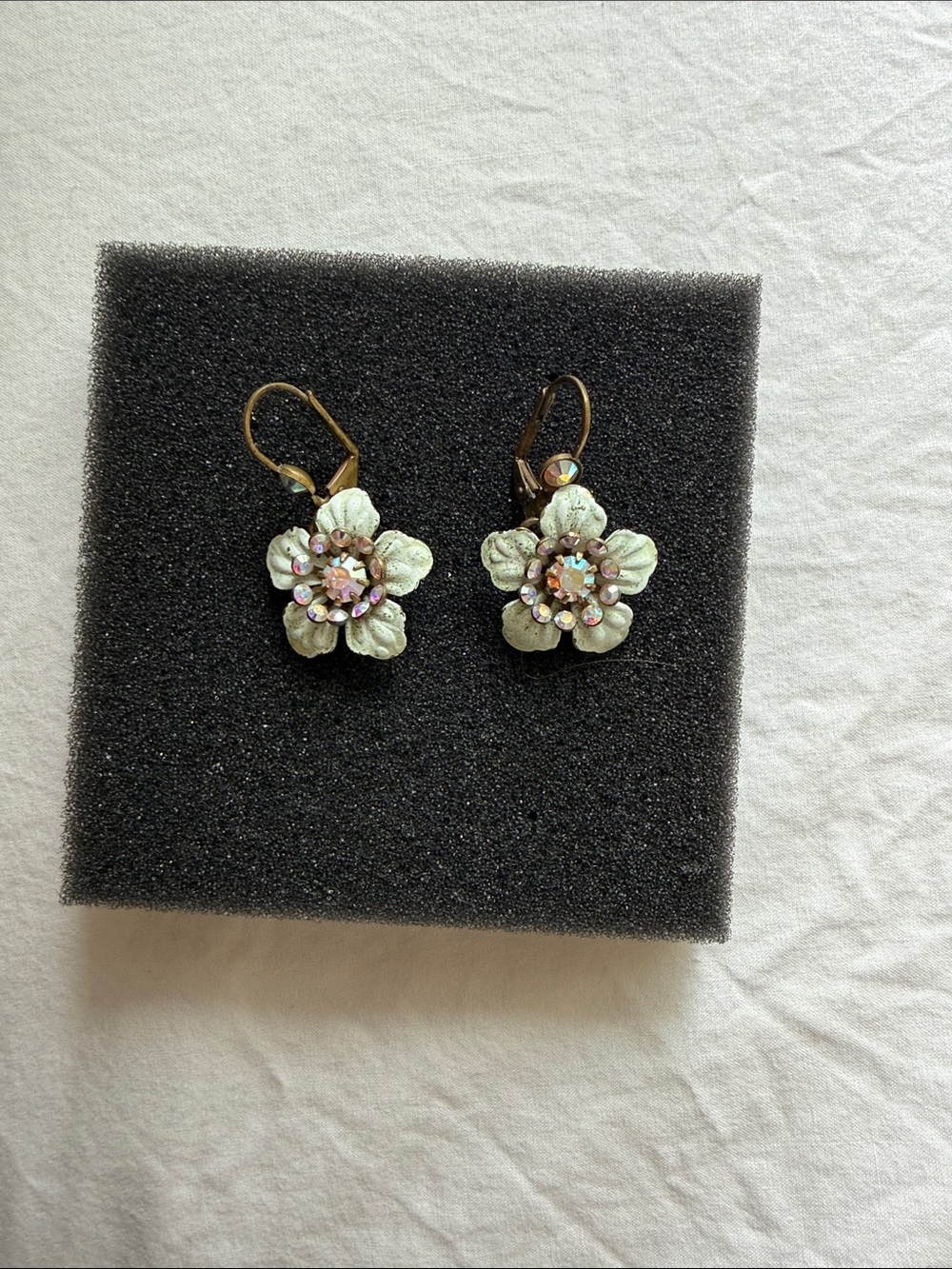 Delicate Floral Drop Earrings in Pale Green with Aurora Crystals